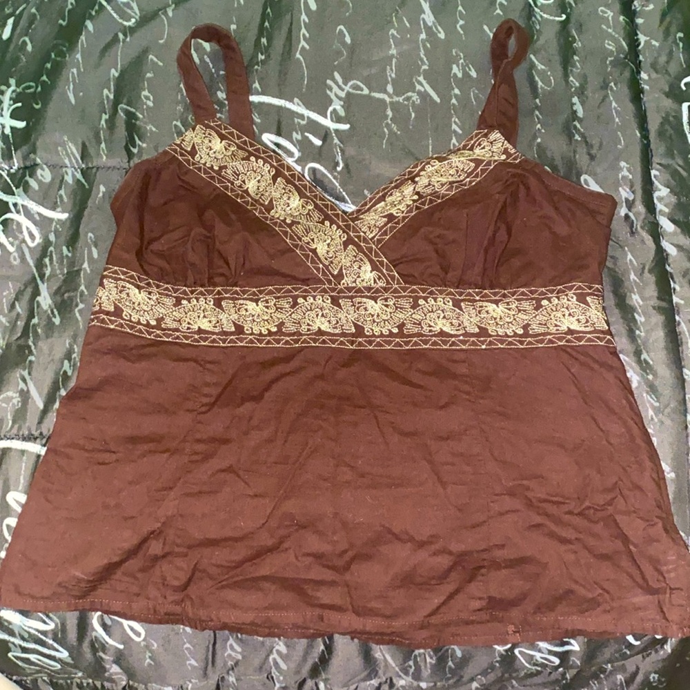 brown embroidery tank